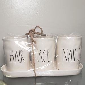 Rae Dunn "Hair Face Nails" Vanity Set. 4 piece set.